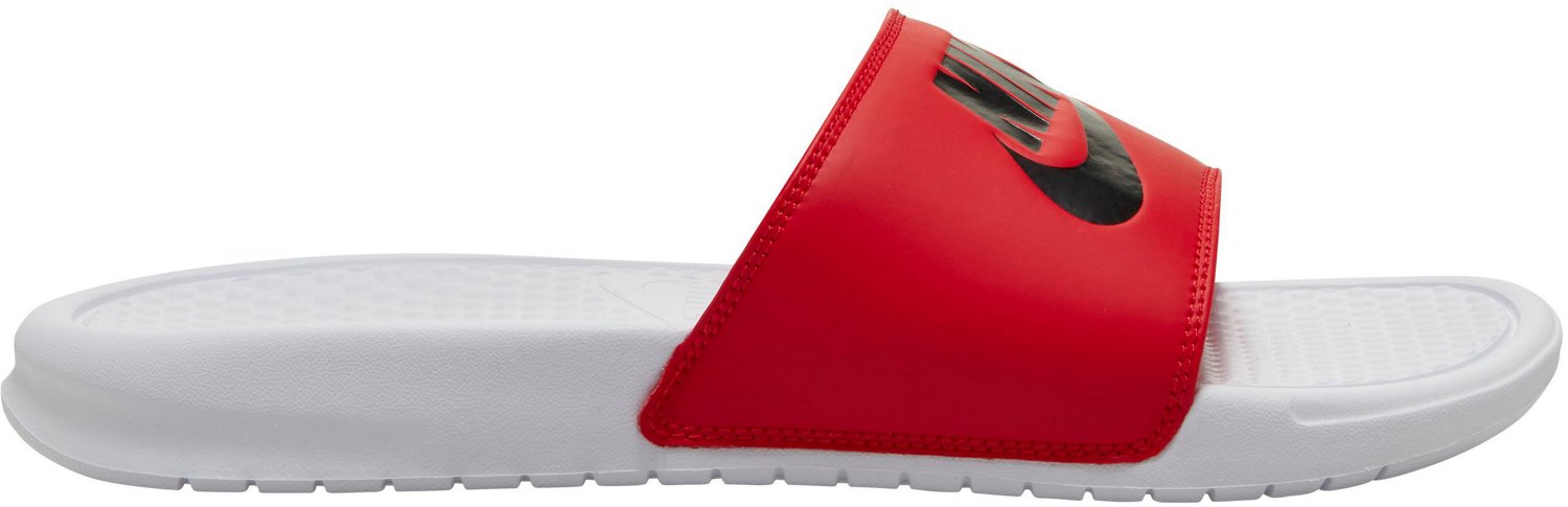 red and white nike flip flops