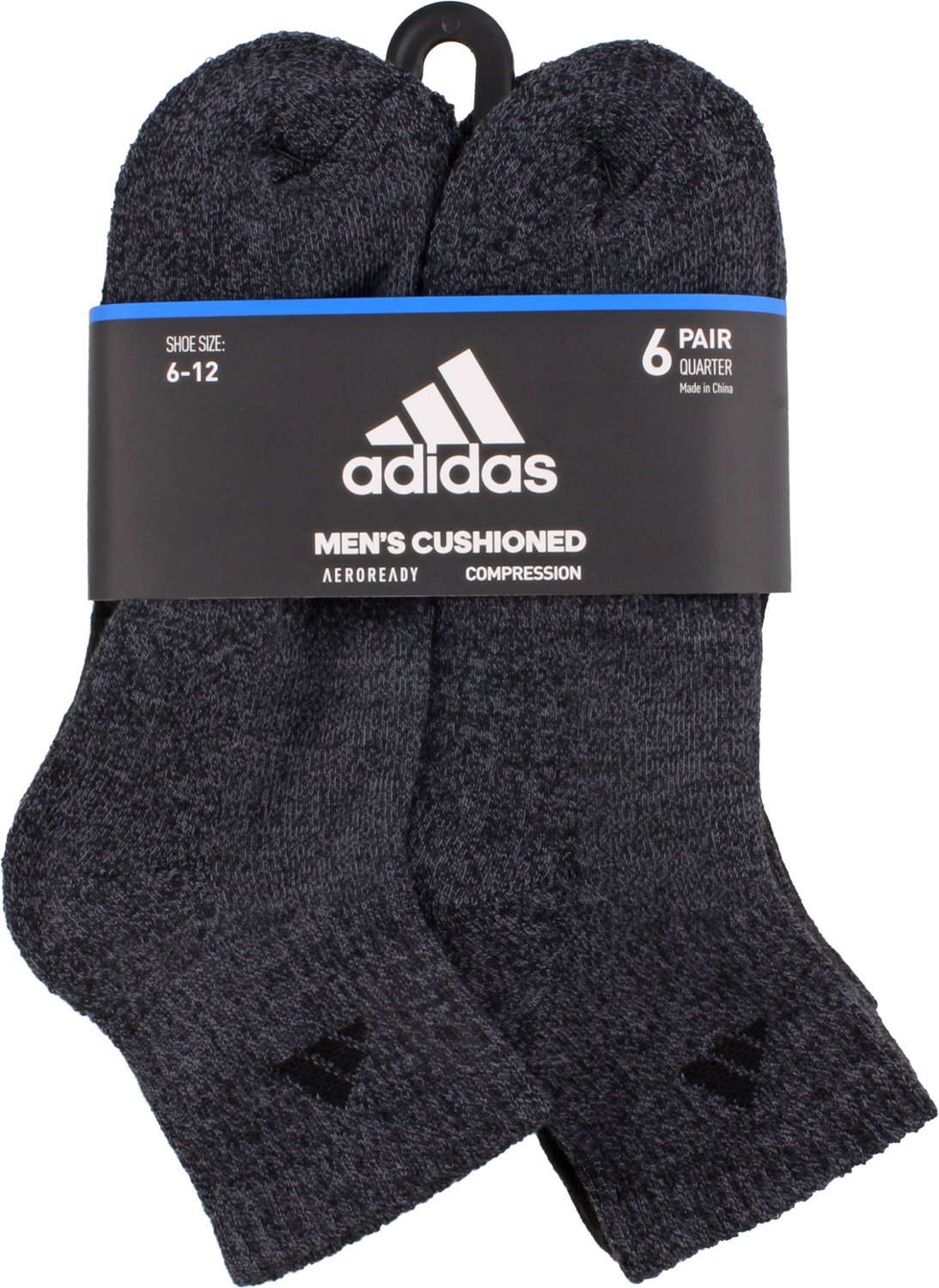 adidas Men's Large Athletic Quarter Socks 6 Pack Academy