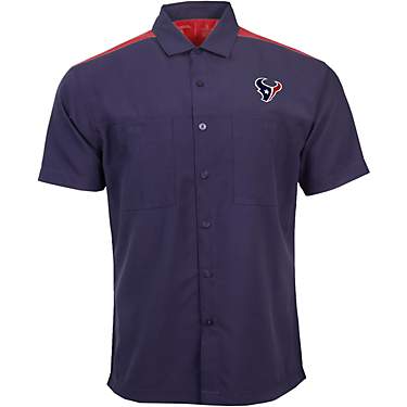 Antigua Men's Houston Texans Angler Woven Button-Down T-shirt                                                                   