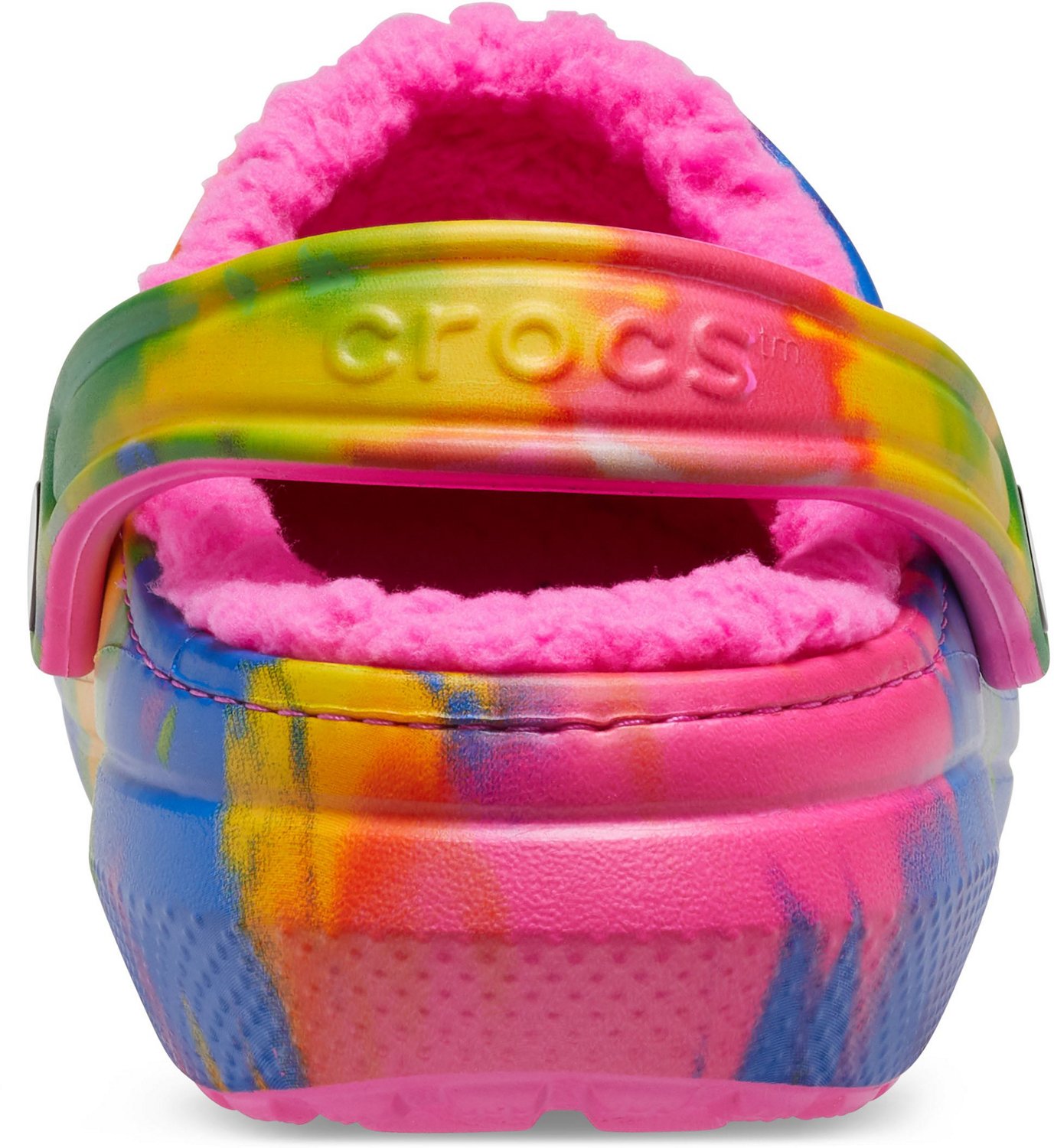 fuzzy crocs tie dye