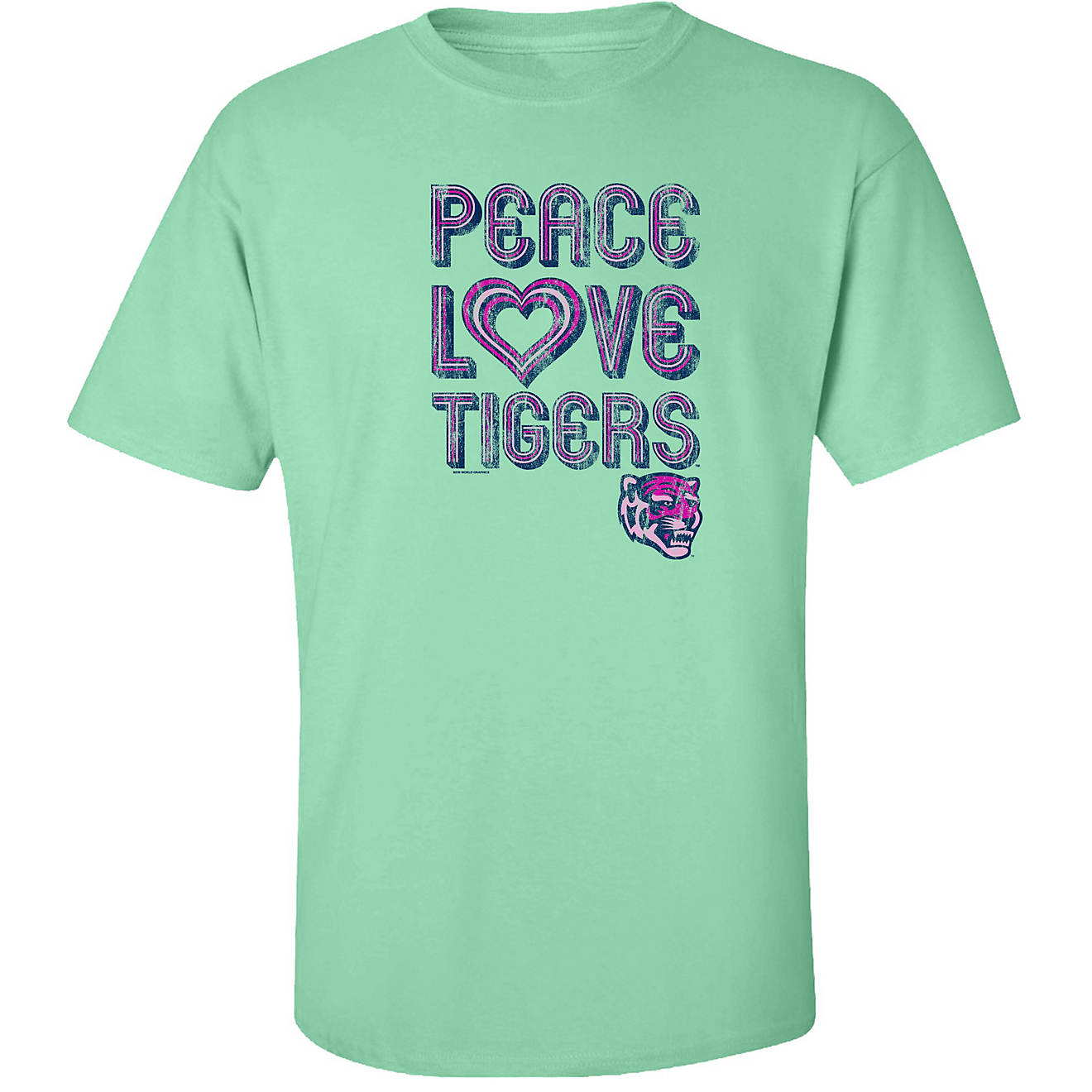 New World Graphics Women's University of Memphis Peace Love Team Short Sleeve T-shirt                                            - view number 1