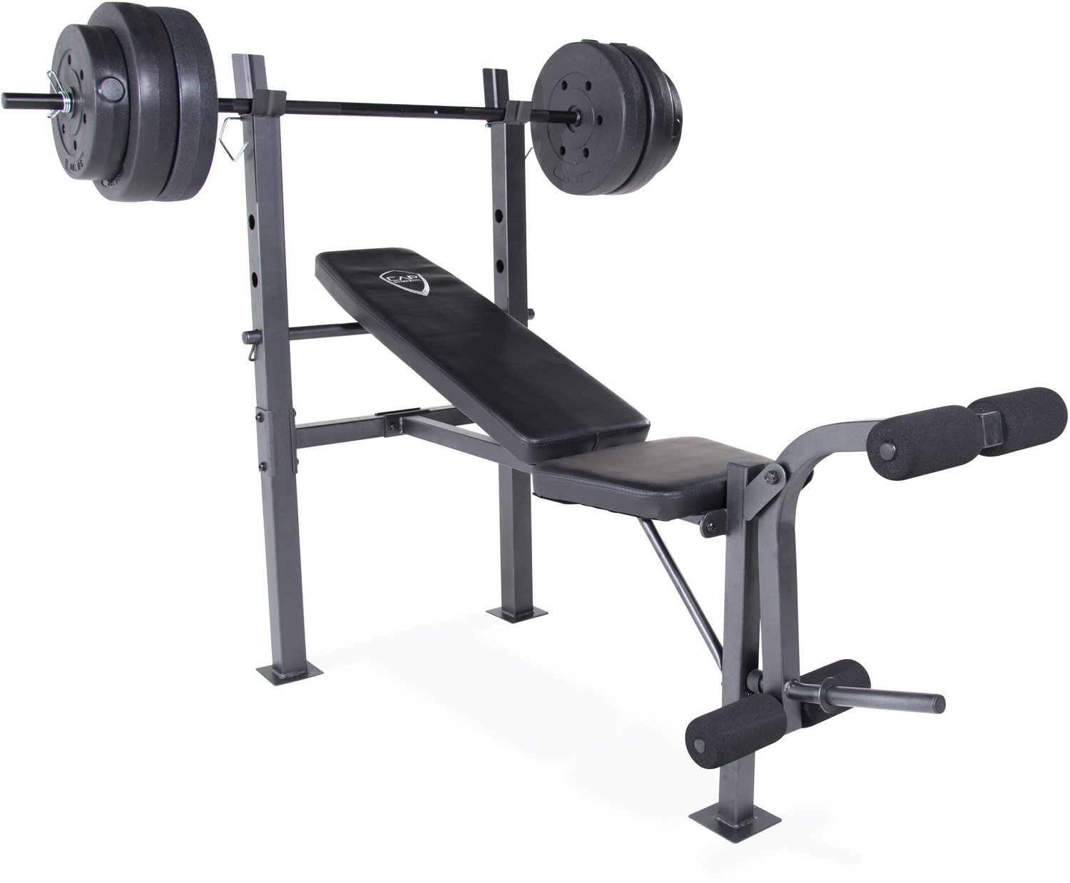 CAP Barbell Weight Lifting Bench with Preacher and 100 lb Weight Set ...