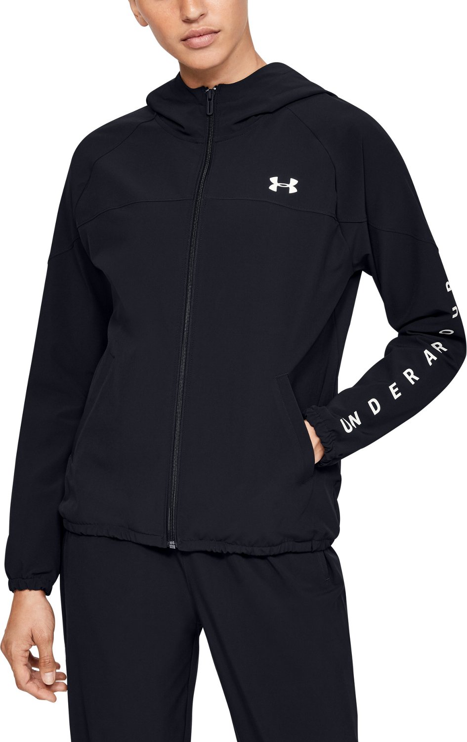 Under Armour Women's Woven Branded Full Zip Hoodie Academy