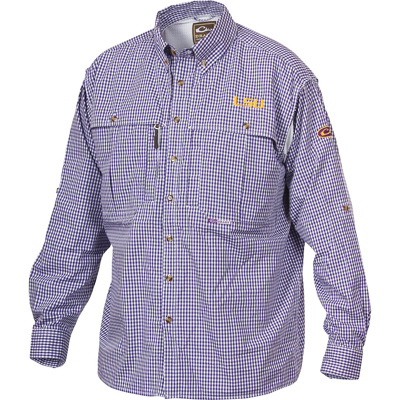 Drake Waterfowl Men's Louisiana State University Plaid Wingshooter Button-Down Shirt                                             - view number 1