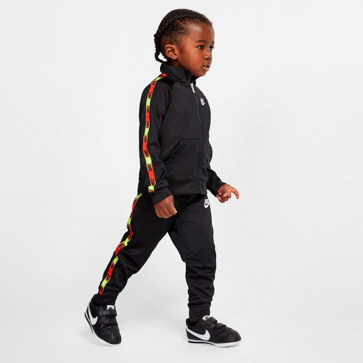 nike repeat pack logo taping polyknit tracksuit in black