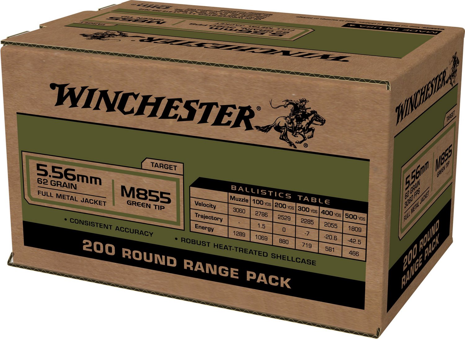 Winchester USA 5.56x45mm M855 Full Metal Jacket Lead Core Ammunition