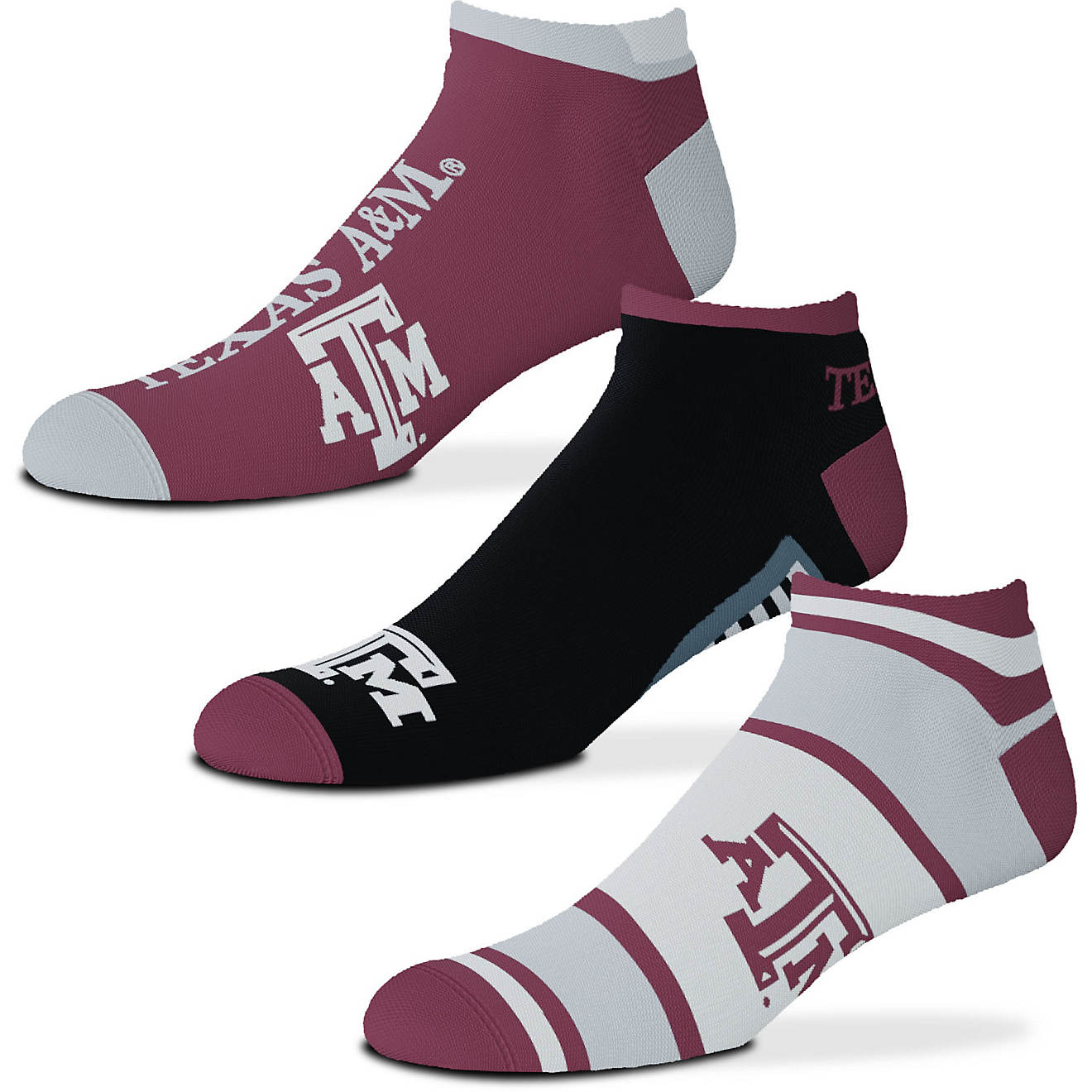 For Bare Feet Texas A&M University Show Me the Money No-Show Socks 3 Pack                                                        - view number 1