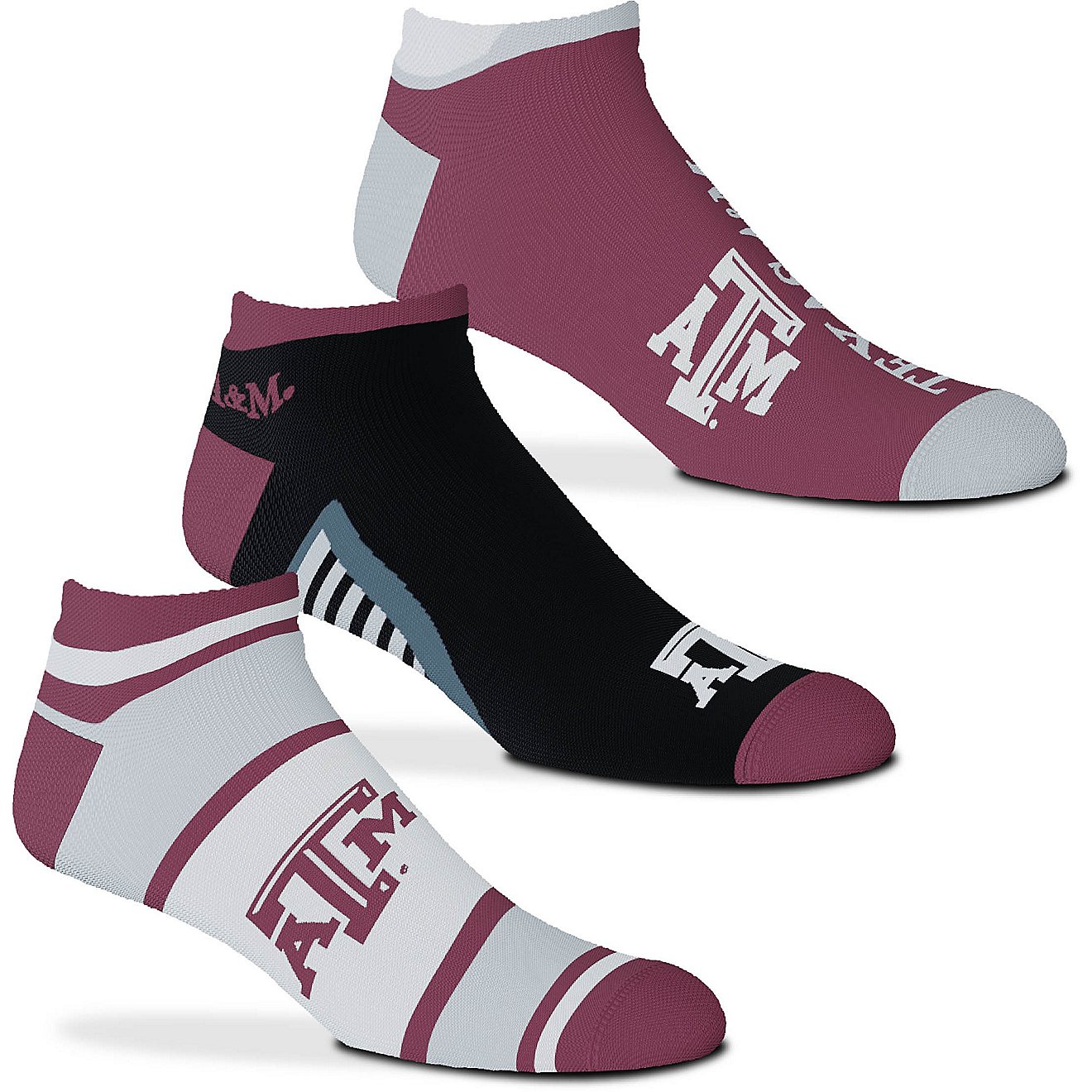 For Bare Feet Texas A&M University Show Me the Money No-Show Socks 3 Pack                                                        - view number 2