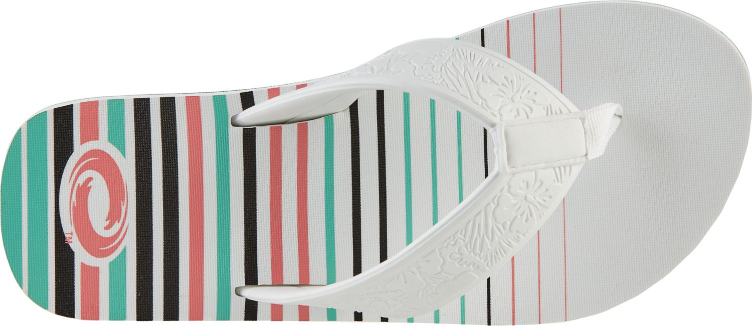 O'Rageous Women's Floral Stripe Beach Flip Flops Academy