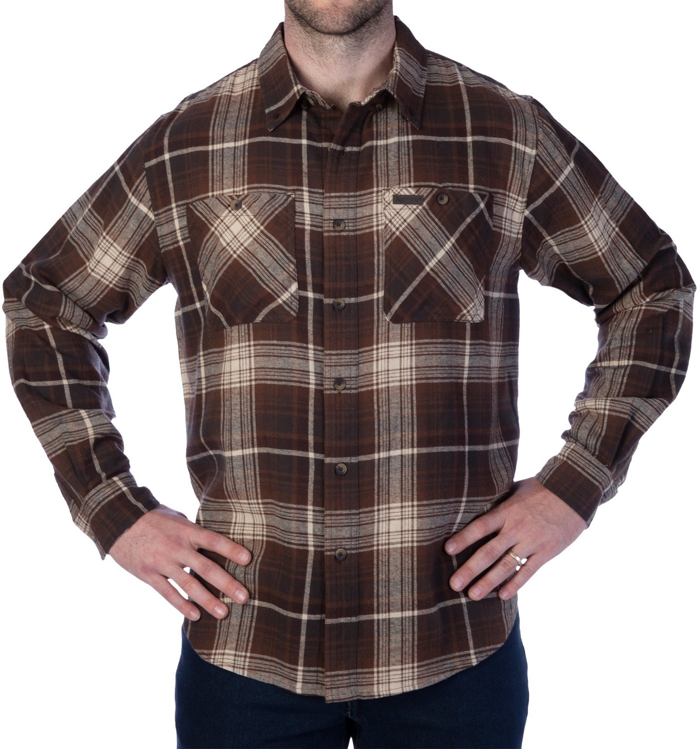 Men Smiths Workwear Mens Double Brushed Flannel Shirt Casual Button
