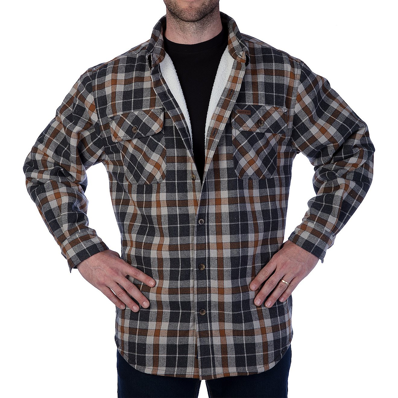 Smith's Workwear Men's Sherpa Lined Cotton Flannel Shirt Jacket                                                                  - view number 1