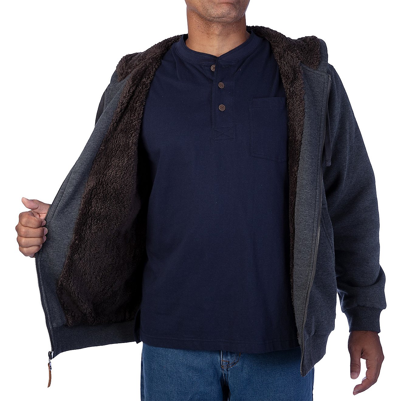 Smith's Workwear Men's Sherpa-Lined Fleece Jacket with Contrast Decorative Stitching                                             - view number 2