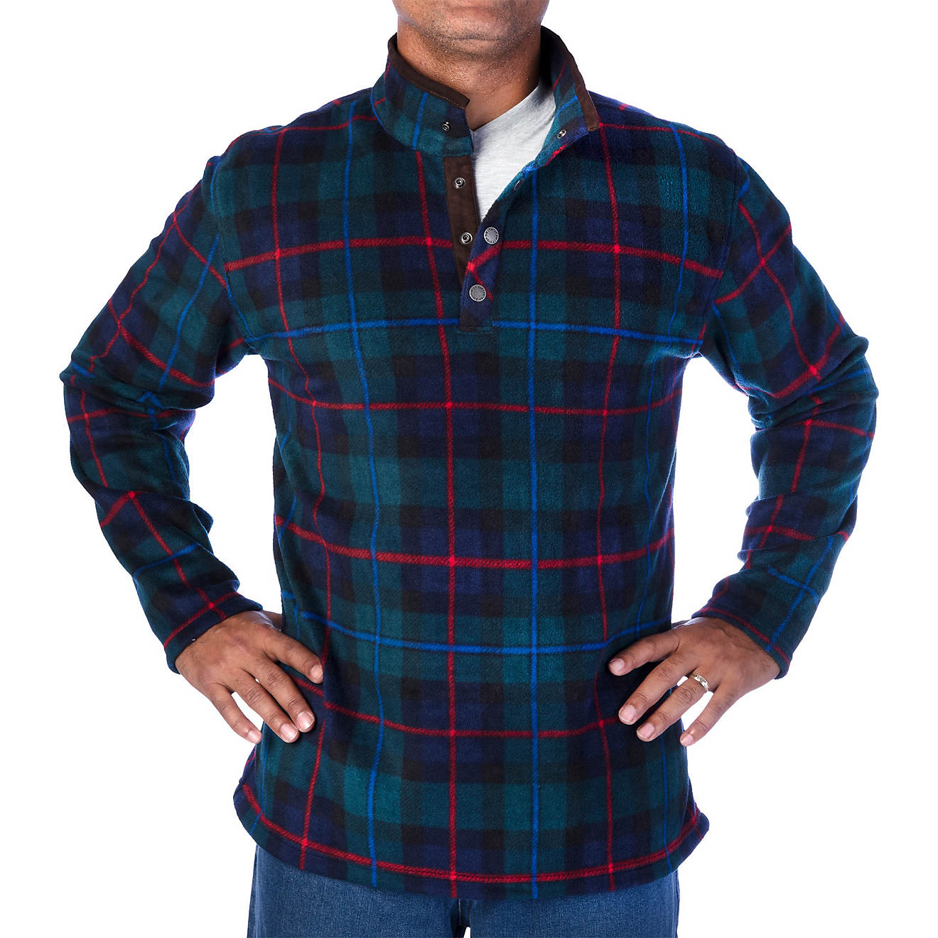 Smith's Workwear Men's Plaid Polar Fleece Snap Henley Pullover                                                                   - view number 1