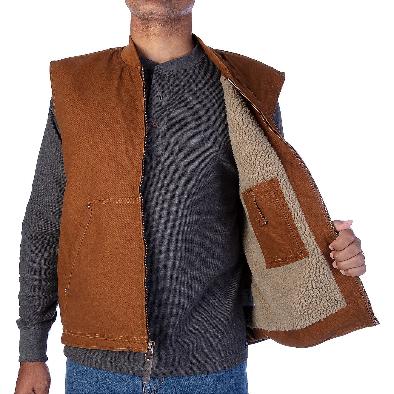 Smiths Workwear Mens Sherpa Lined Duck Canvas Vest Work Utility Outerwear