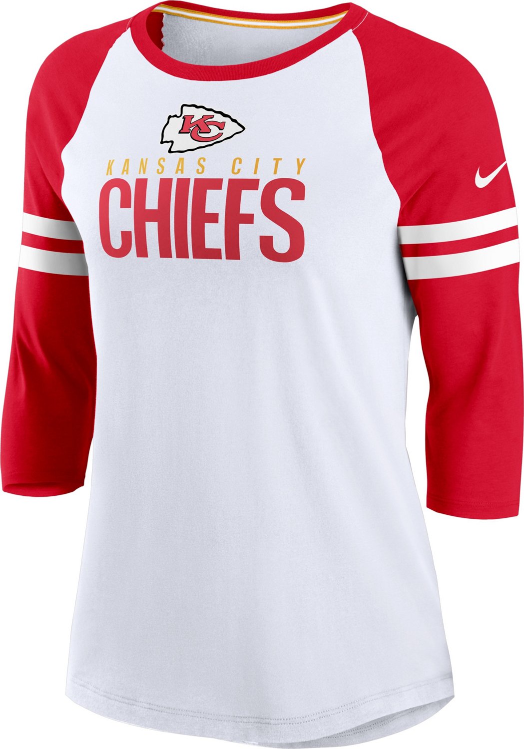 Nike Women's Kansas City Chiefs 3/4 Raglan Sleeve Stripe Tshirt Academy