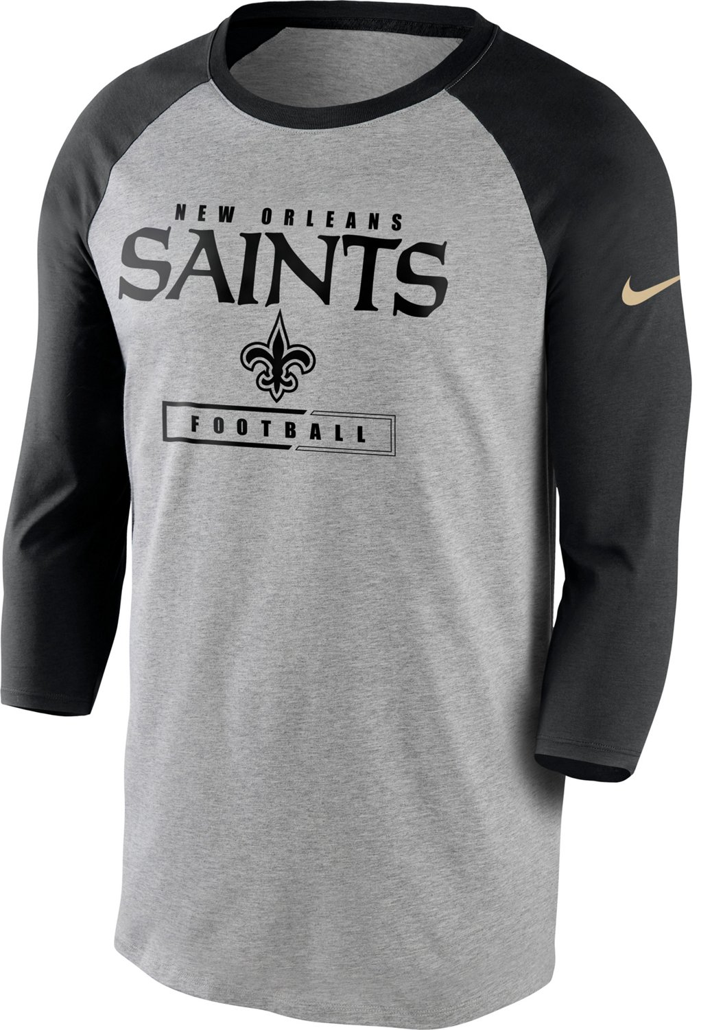 Nike Men’s New Orleans Saints Wordmark 3/4 Raglan Sleeve T-shirt | Academy