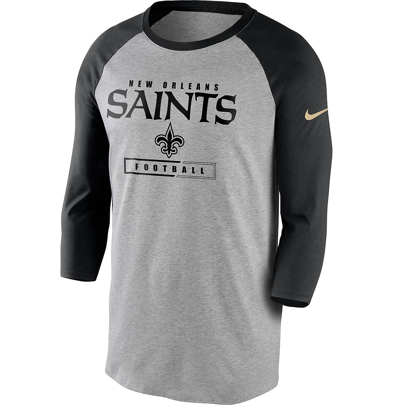 Nike Men’s New Orleans Saints Wordmark 3/4 Raglan Sleeve T-shirt | Academy