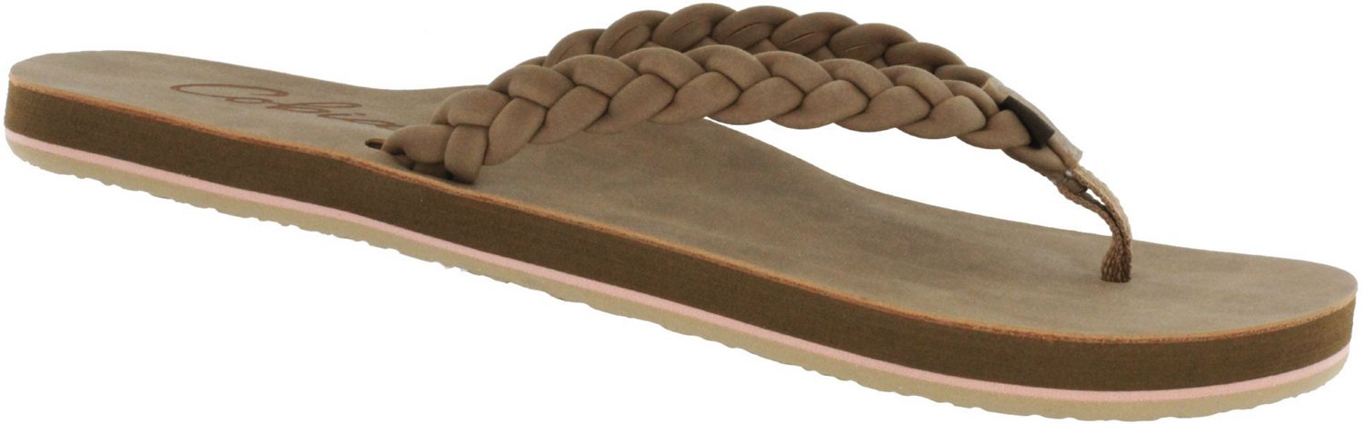 tan braided flip flops