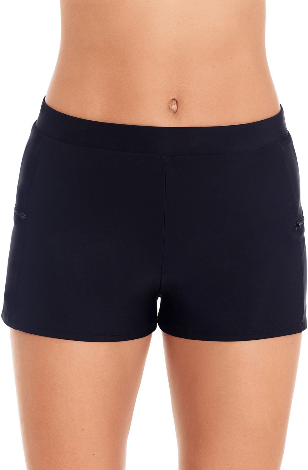 Coastal Cove Women's Solid Double Side Zipper Pocket Swim Shorts Academy