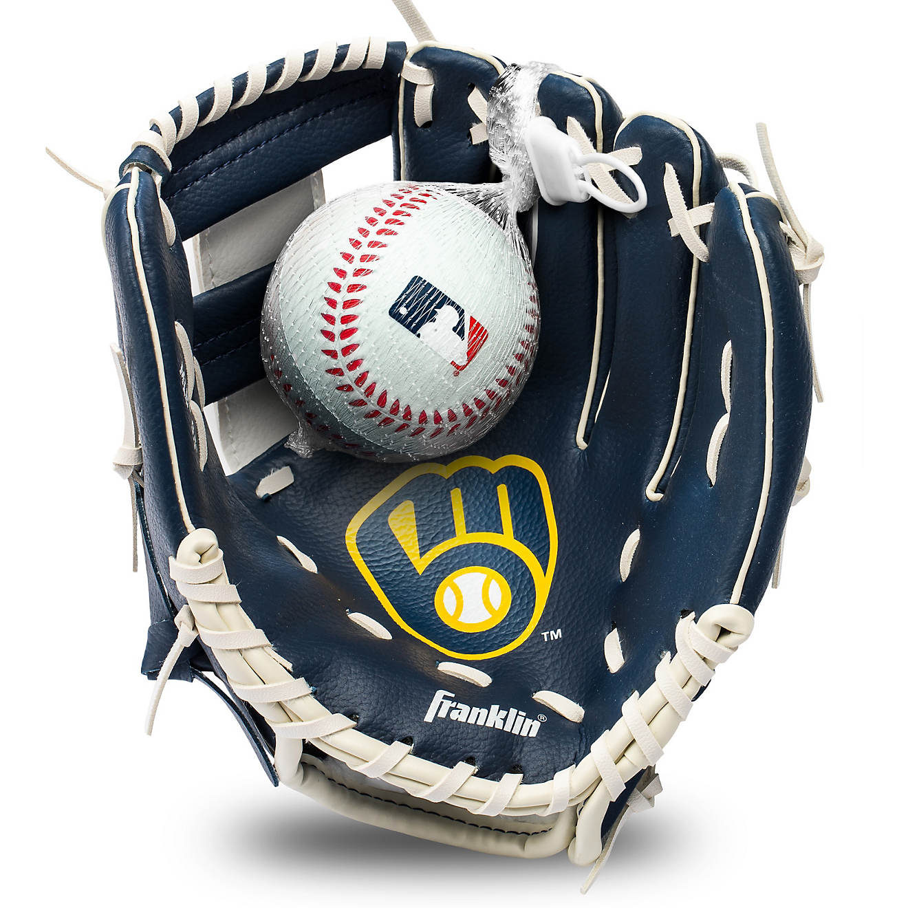 Franklin Youth MLB Milwaukee Brewers T-ball Glove and Ball Set                                                                   - view number 1
