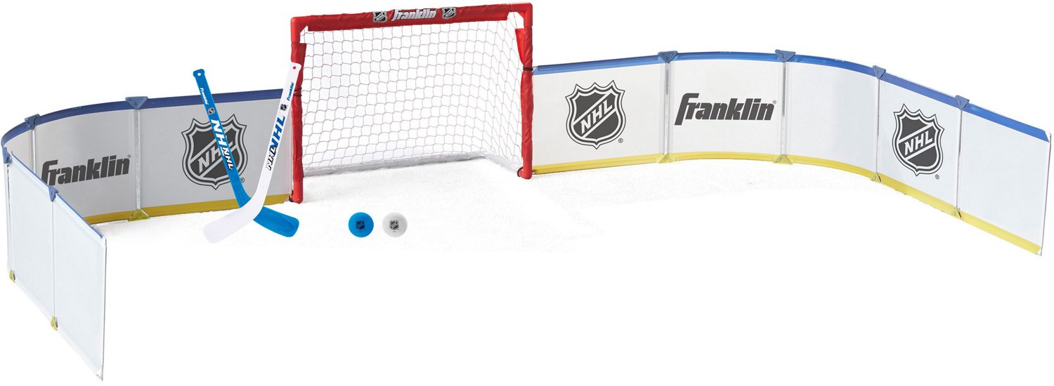 Franklin Sports Mini Hockey Rink Set, Half Rink Knee Hockey Goal, Mini Sticks, and Ball Set, Indoor Mini Hockey Rink, Official NHL Licensed