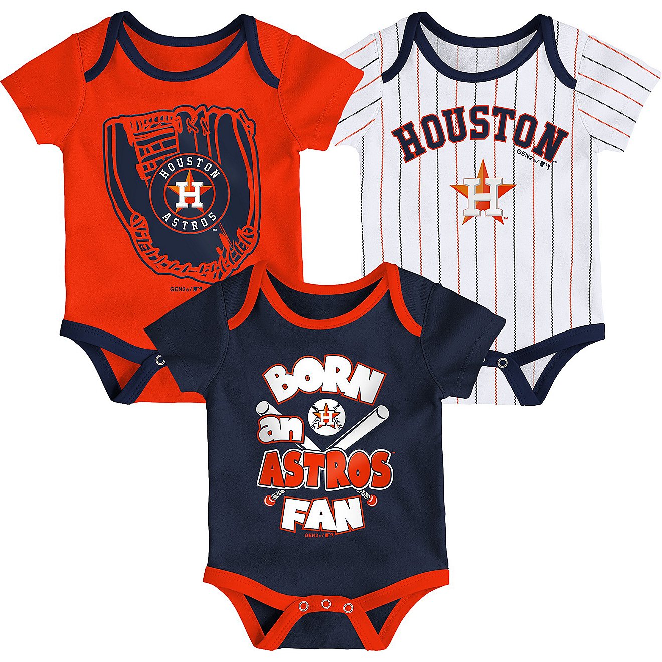 Outerstuff Newborn Boys' Houston Astros Future Number One Creepers 3-Pack                                                        - view number 1
