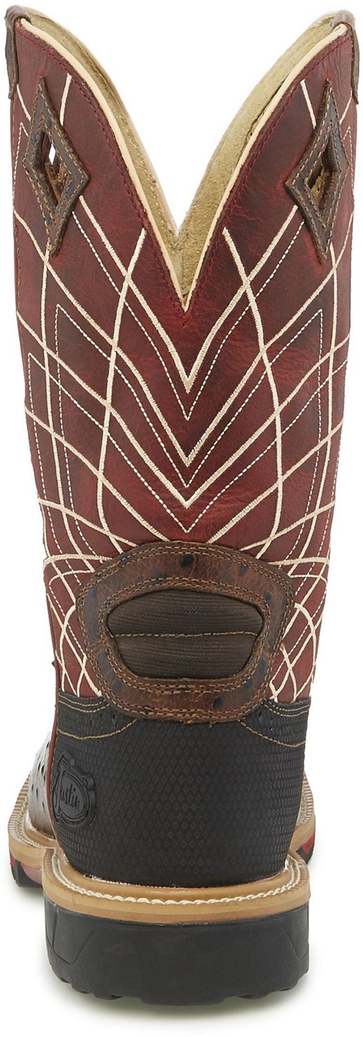 justin men's derrickman ostrich print composite toe work boots