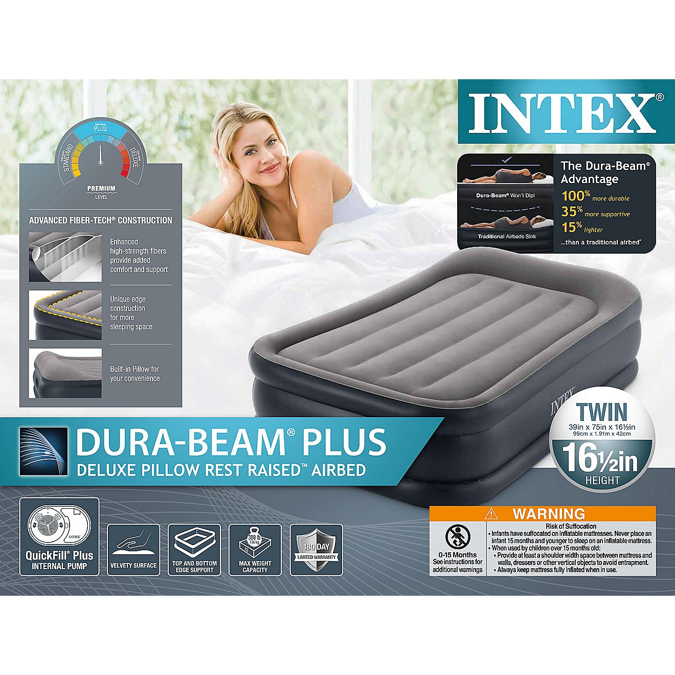 INTEX Dura-Beam Plus Twin Deluxe Pillow Rest Airbed                                                                              - view number 7