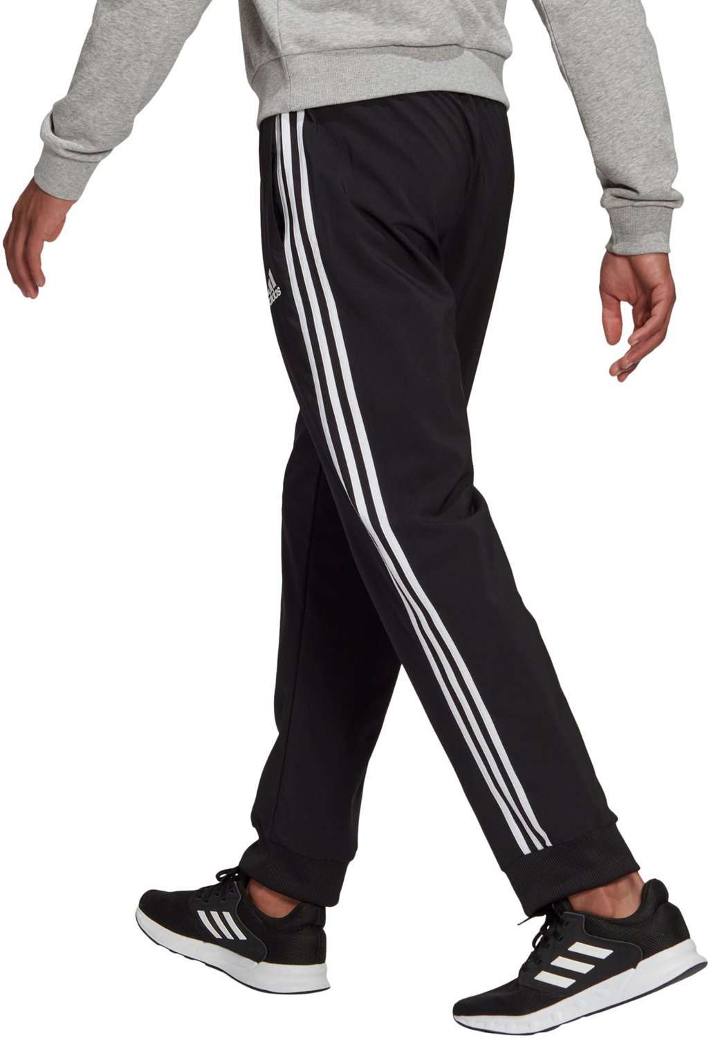 essentials single jersey tapered open hem 3 stripes pants