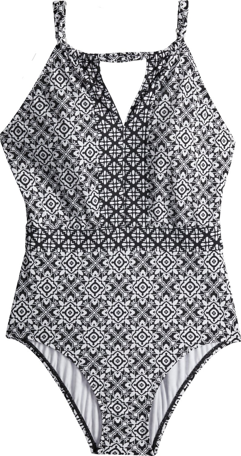 Jantzen Women's Over The Shoulder HighNeck 1Piece Swimsuit Academy