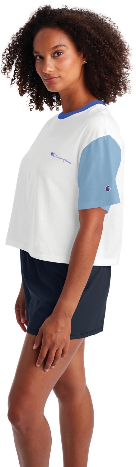white cropped champion shirt