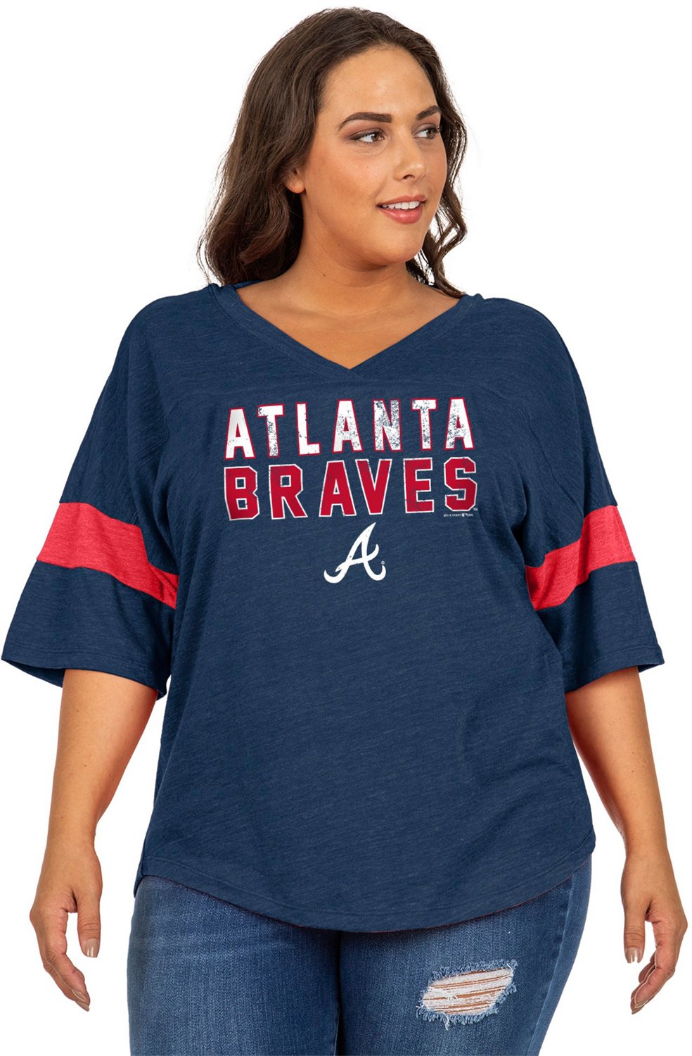 New Era Women's Atlanta Braves Plus Size Triblend Short Sleeve Jersey V