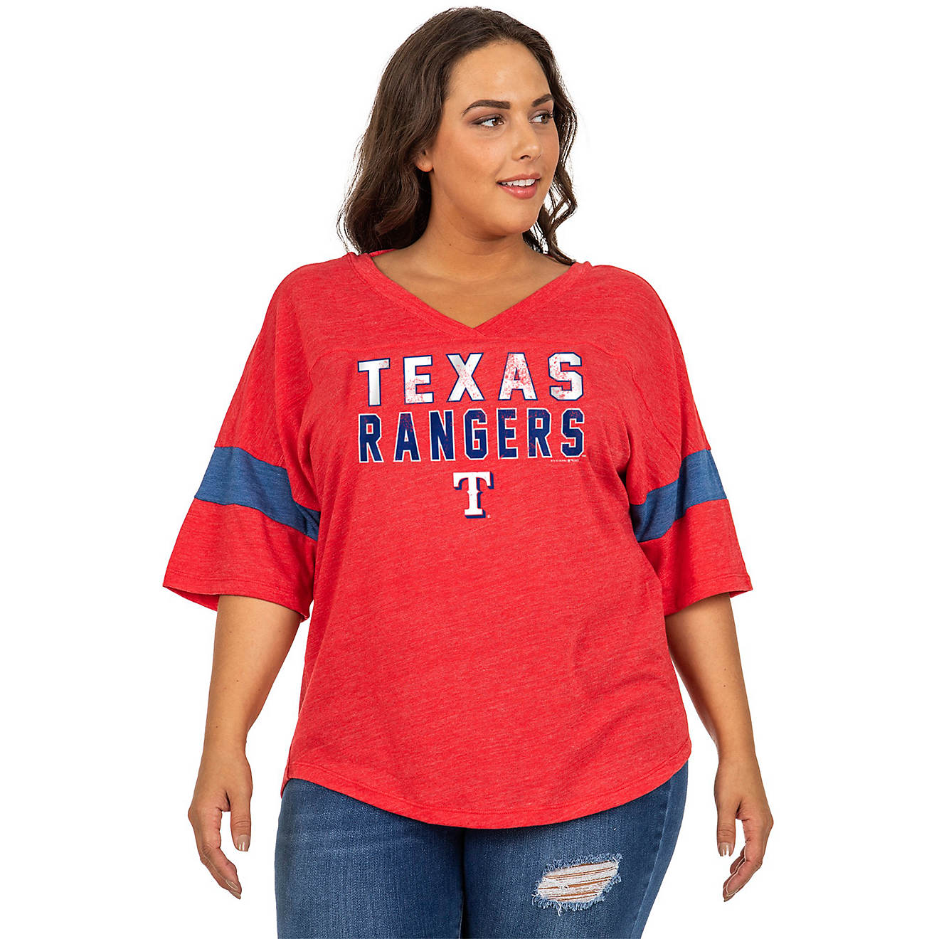 New Era Women's Texas Rangers Plus Size Triblend Short Sleeve Jersey V-neck T-shirt                                              - view number 1