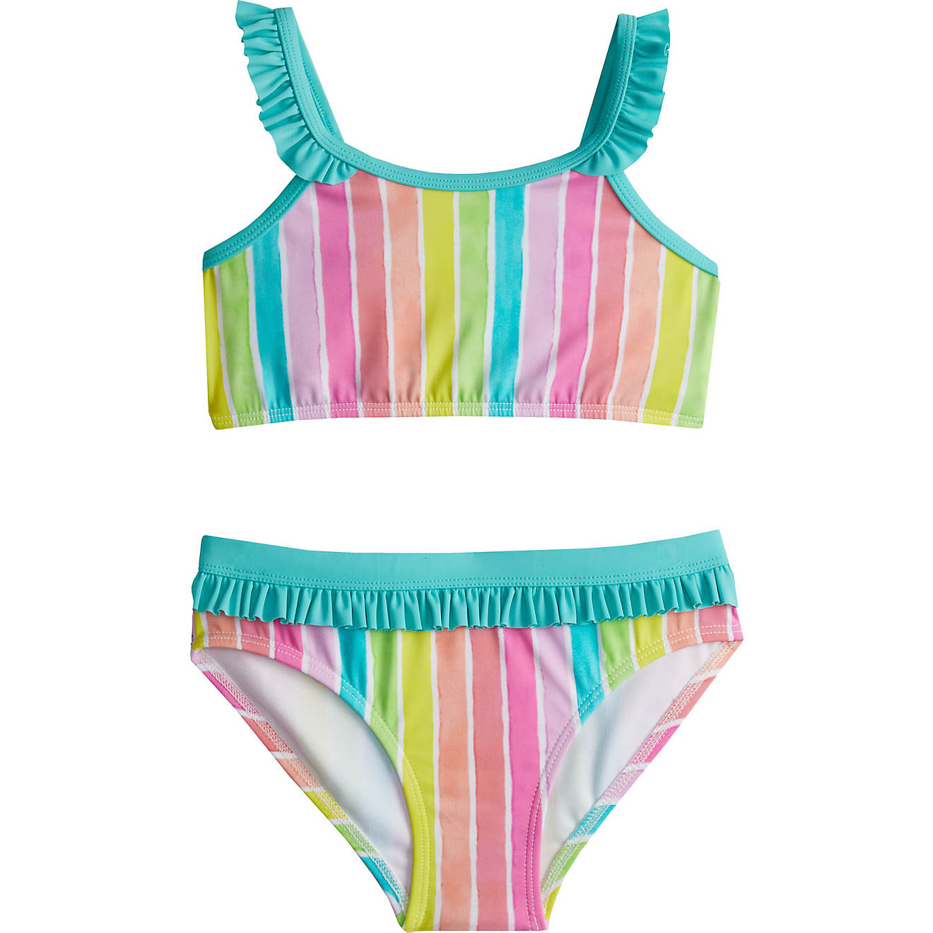 O'Rageous Girls' Watercolor Stripe Ruffle Bikini | Academy