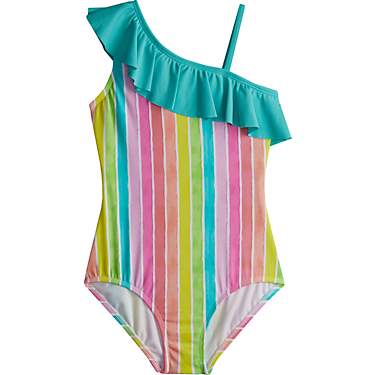 O'Rageous Girls' Watercolor Stripe 1-Shoulder 1-Piece Swimsuit                                                                  