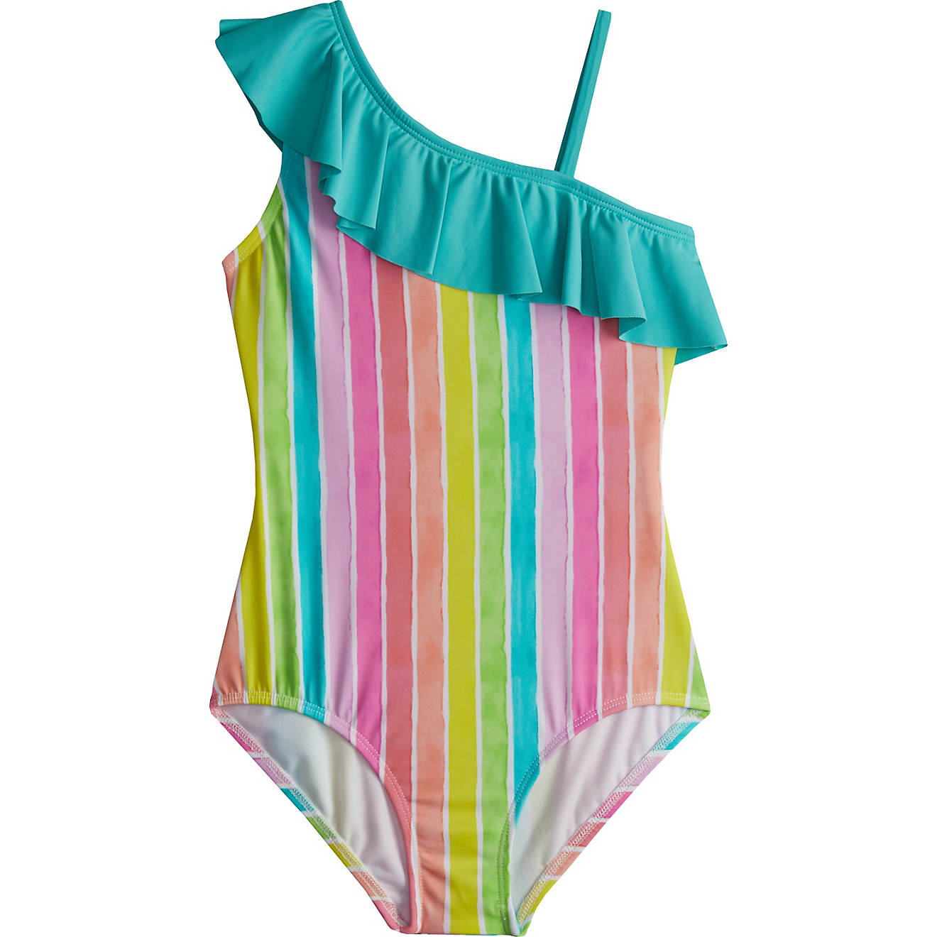 O'Rageous Girls' Watercolor Stripe 1-Shoulder 1-Piece Swimsuit                                                                   - view number 1