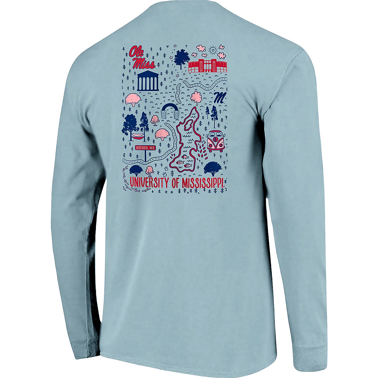 Image One Women's University of Mississippi Comfort Color Campus Map Long Sleeve T-shirt                                         - view number 1