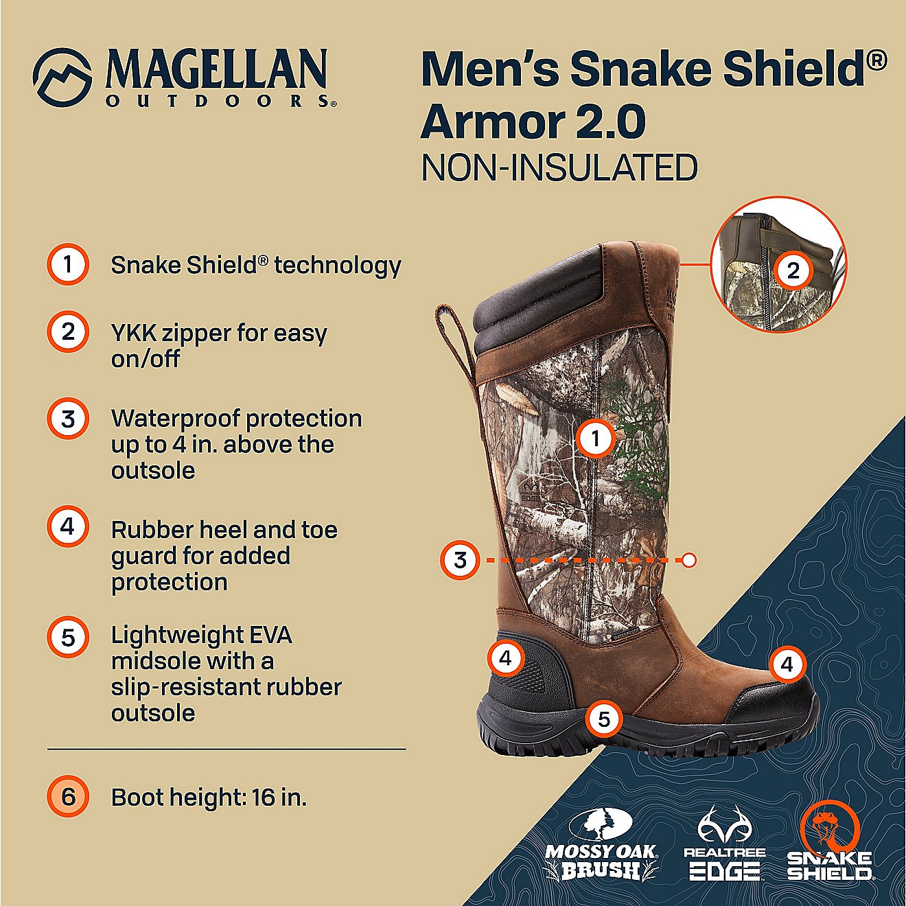 Magellan Outdoors Men's Snake Shield Armor 2.0 Hunting Boots                                                                     - view number 6