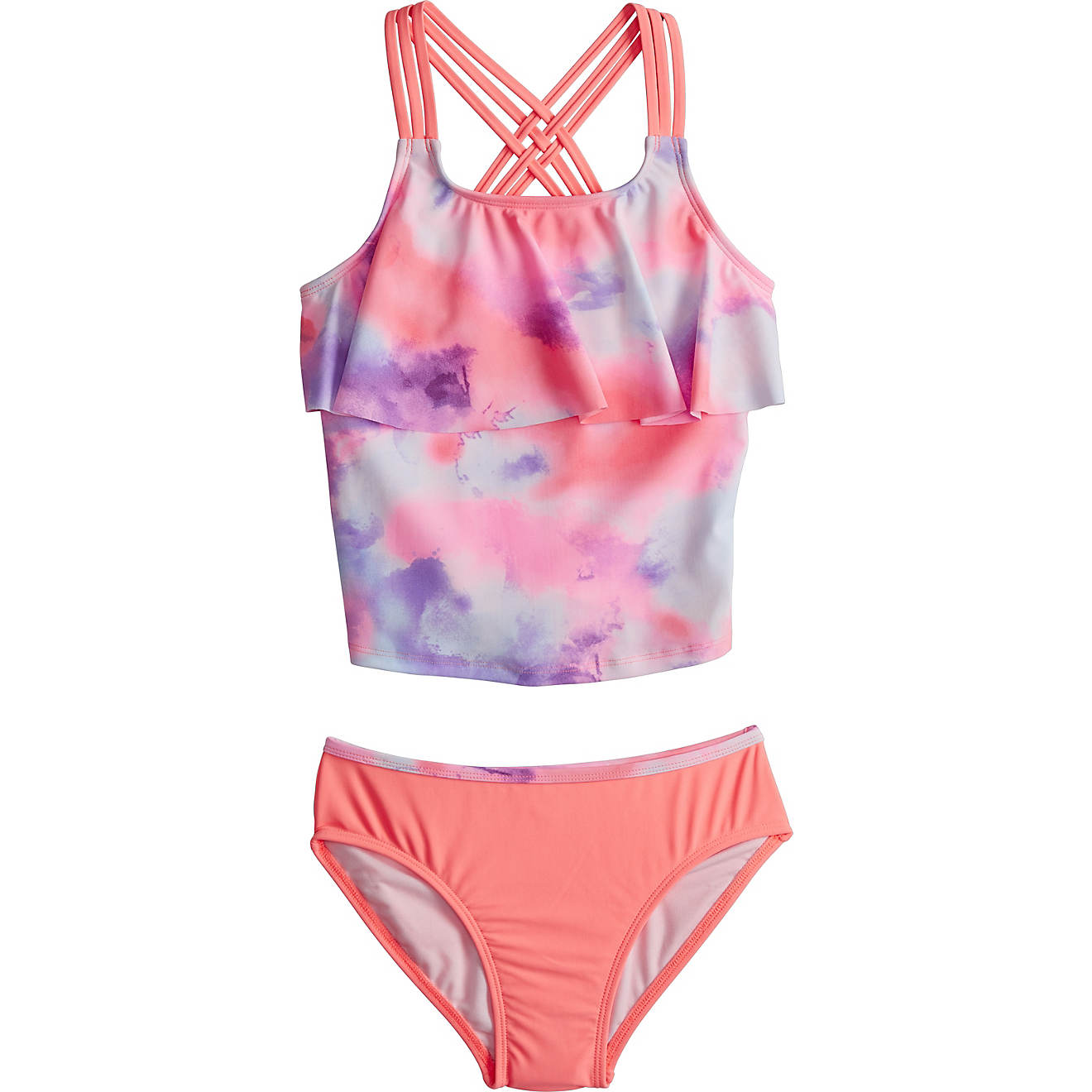 O'Rageous Girls' Beach Vibes Tie-Dye Strappy Flounce Bikini 2-Piece Set                                                          - view number 1