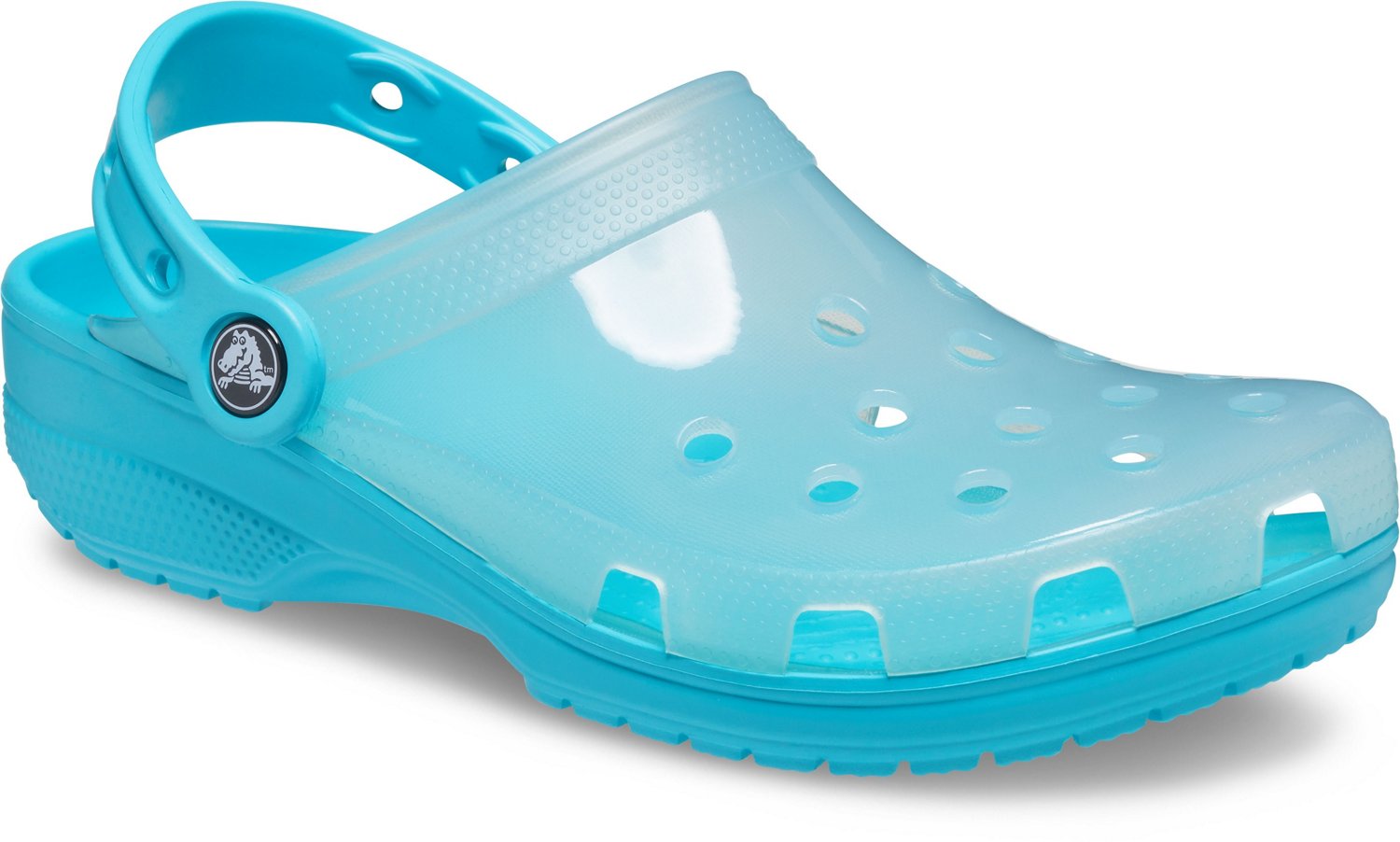 aqua translucent crocs