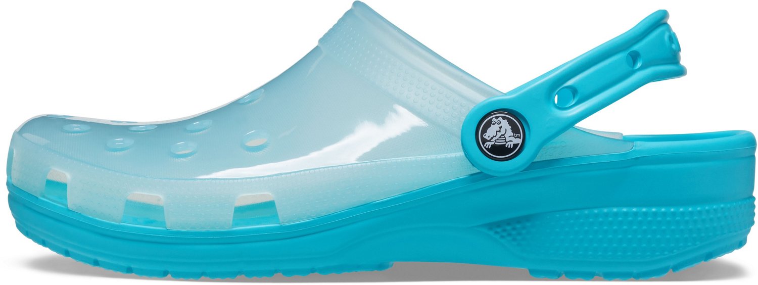 blue translucent crocs