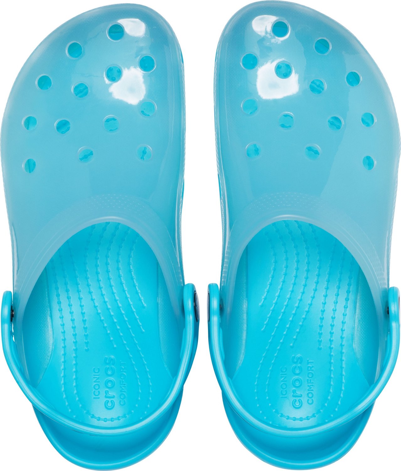 blue translucent crocs
