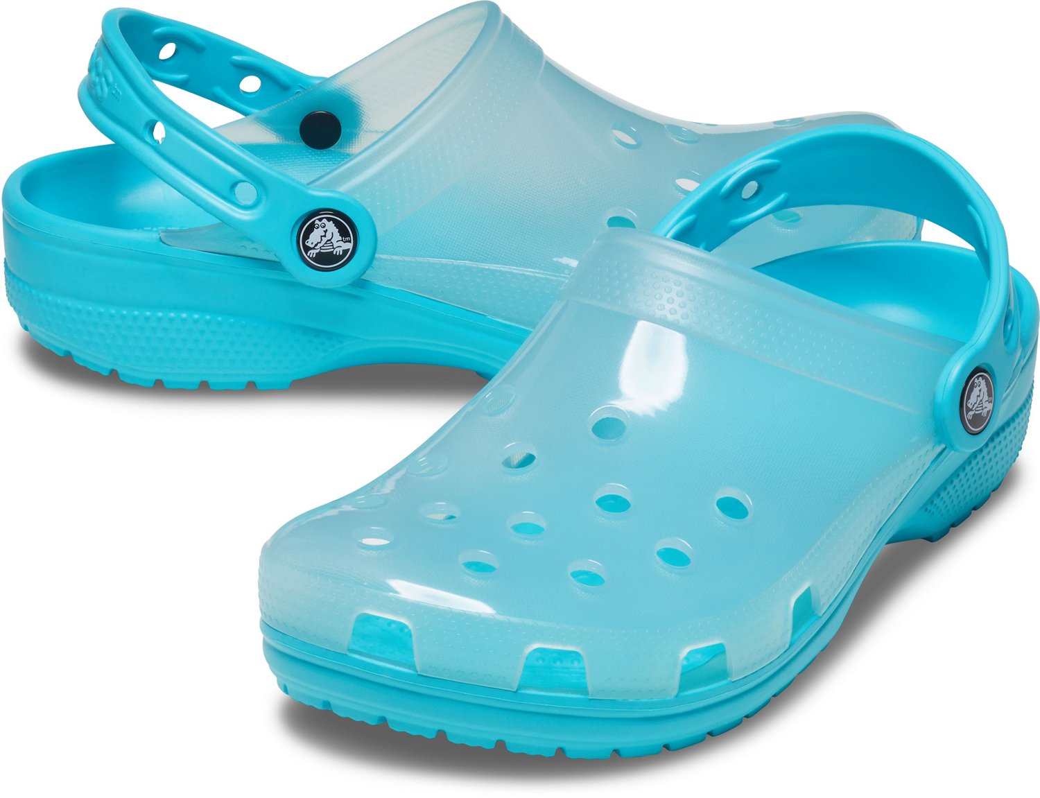 aqua translucent crocs