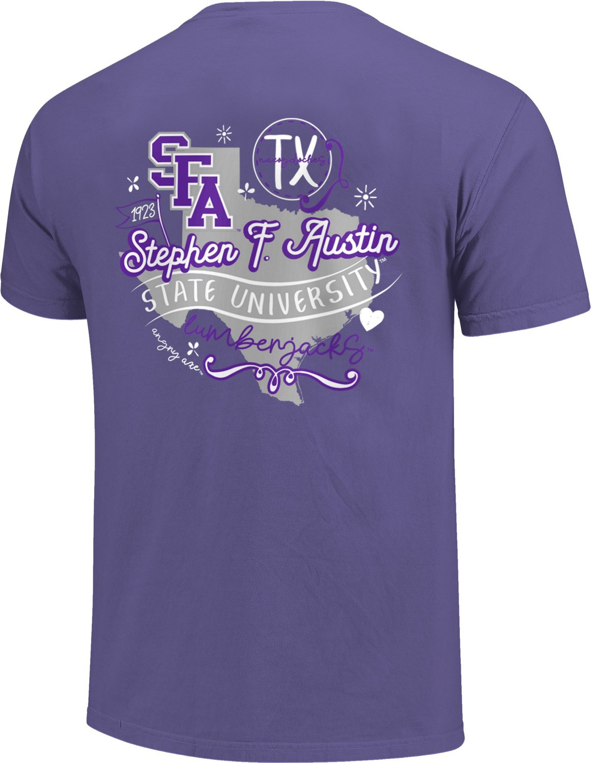 Image One Women's Stephen F. Austin State University Comfort Color State Doodles T-shirt  Academy
