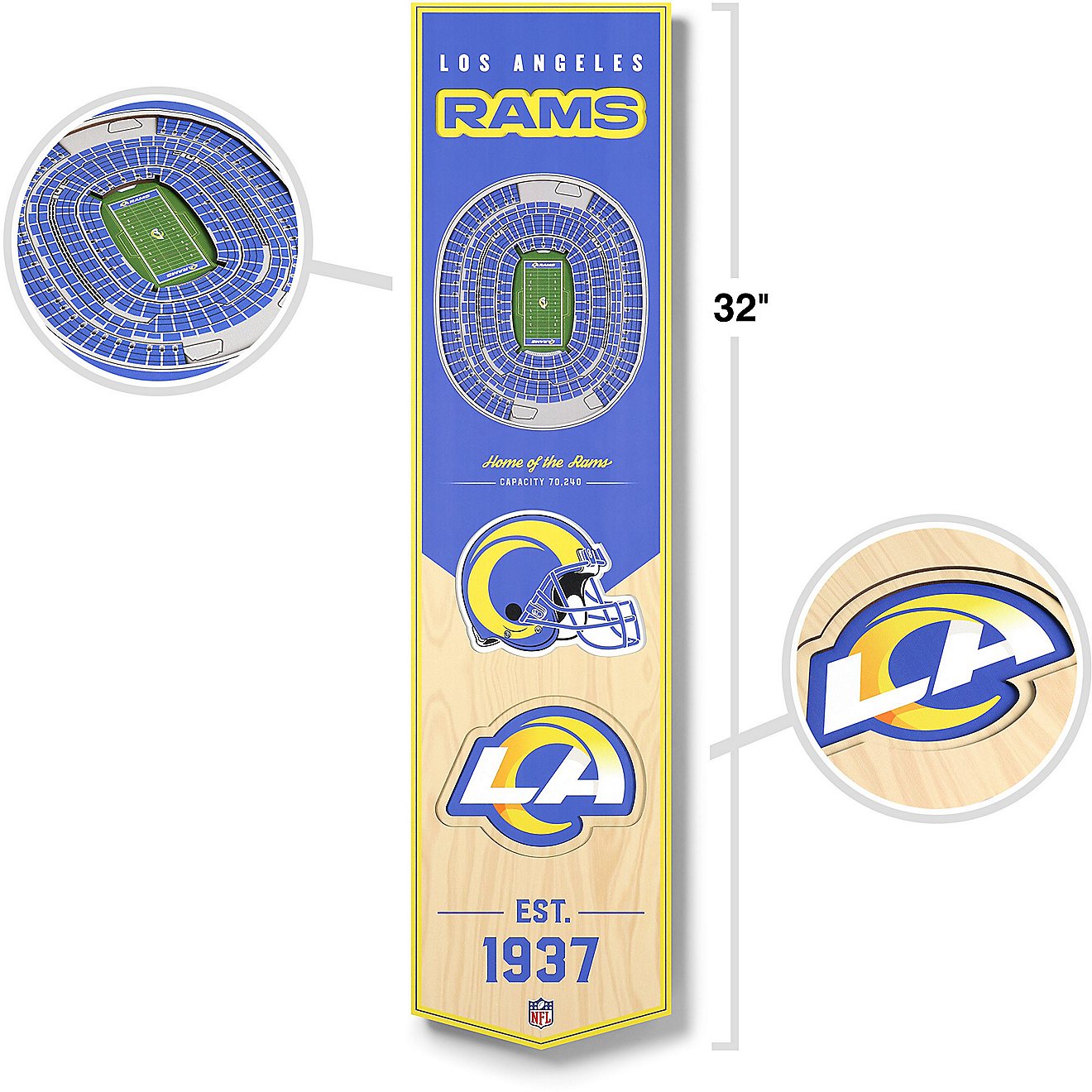 YouTheFan Los Angeles Rams 8 x 32 in 3-D Stadium Banner                                                                          - view number 5
