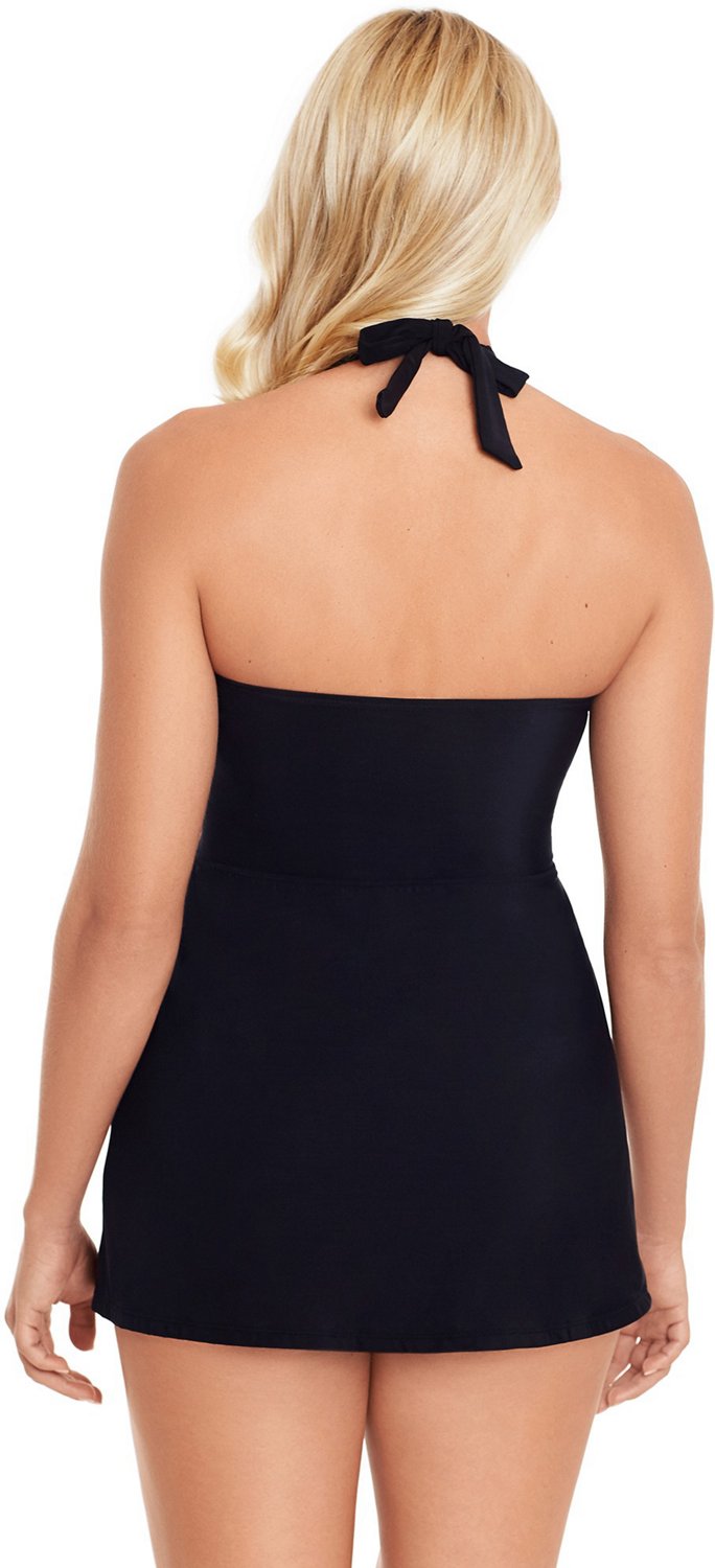 Coastal Cove Women's Solid Faux Wrap Swim Dress Academy