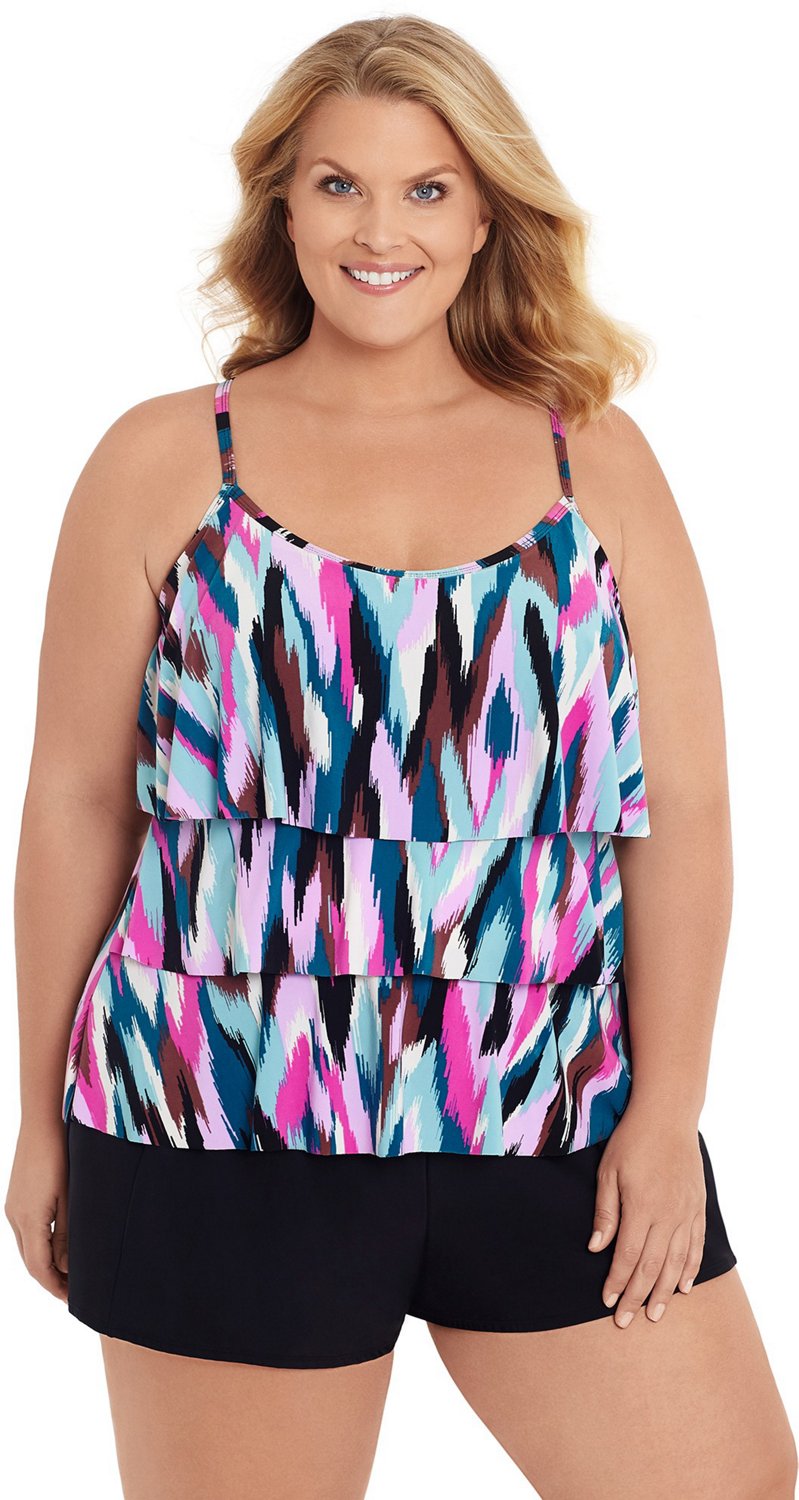 Coastal Cover Women's Bold Moves Triple Tier Plus Size Tankini Swim Top ...