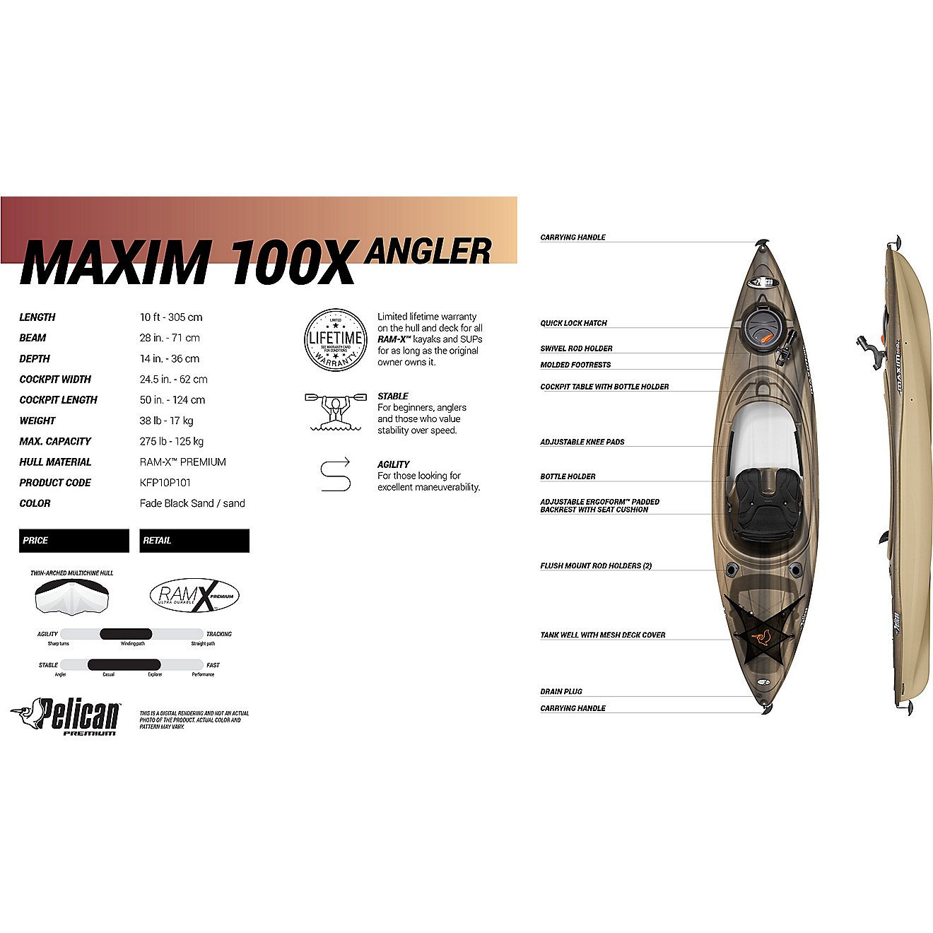 Pelican Maxim 100X Angler 10 ft Kayak                                                                                            - view number 3