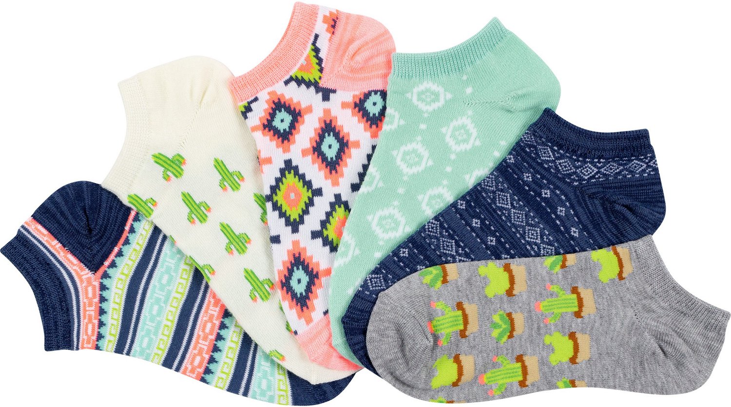 BCG Women's Desert Print NoShow Socks 6Pack Academy