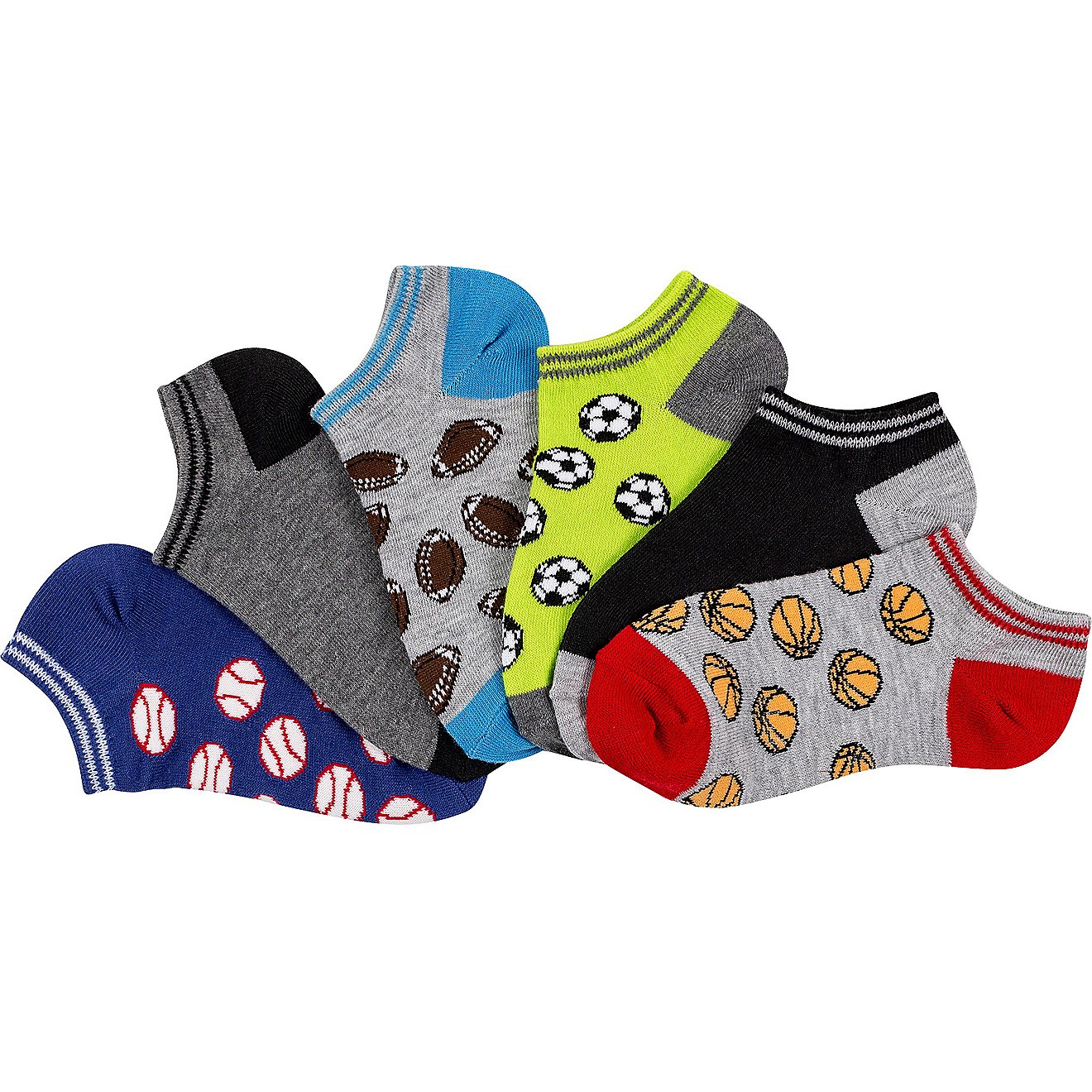 BCG Boys' No-Show Assorted Sports Socks 6 Pack                                                                                   - view number 1